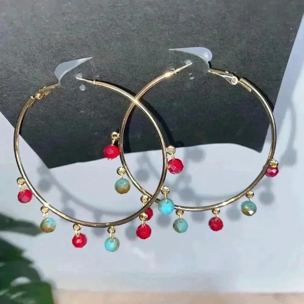 Lulus gold tone hoops with multi colored accents - Picture 3 of 5